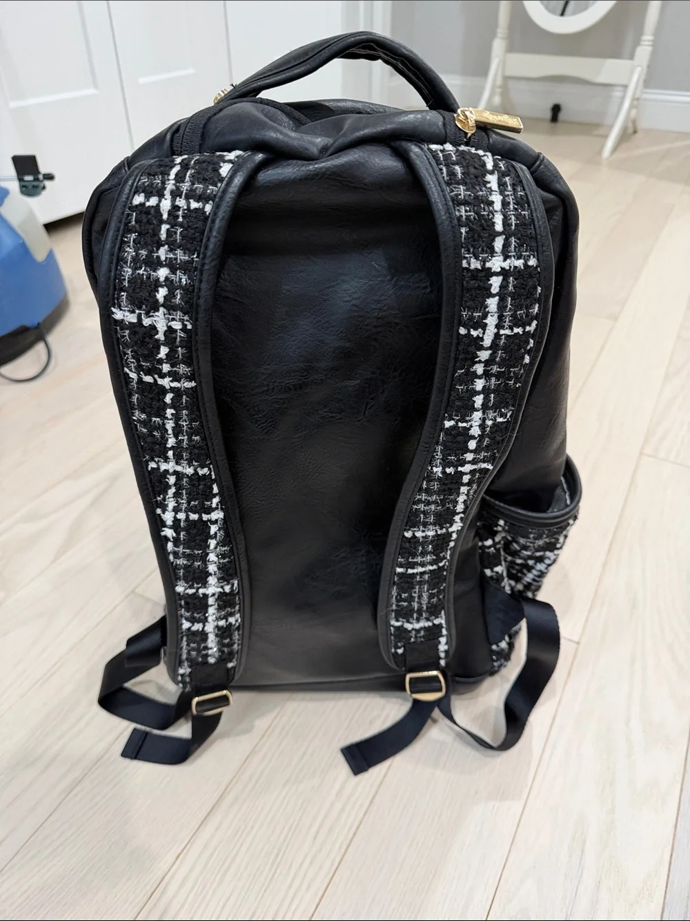 Itzy Ritzy Black & White Tweed Diaper Backpack with Gold Hardware
